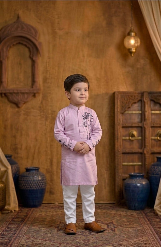 Lavender Emroidered Boy Kurta Pajama Set 💖✨