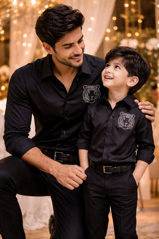 Black Tiger Embellished | Father-Son Matching Partywear Shirt