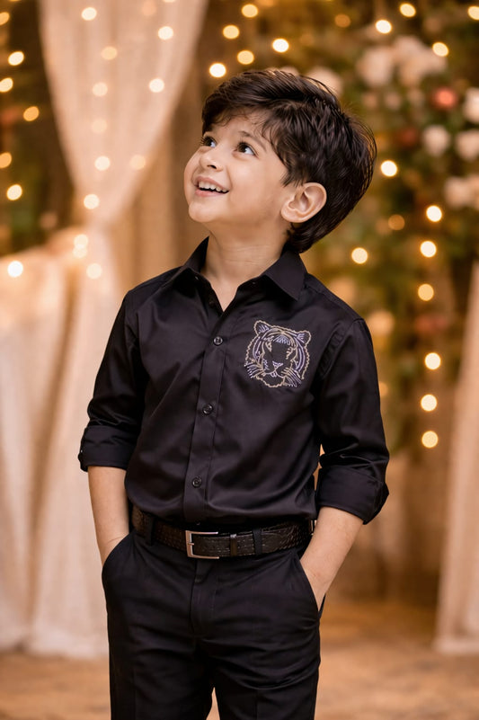 Black Tiger Embellished | Shirt For Boys