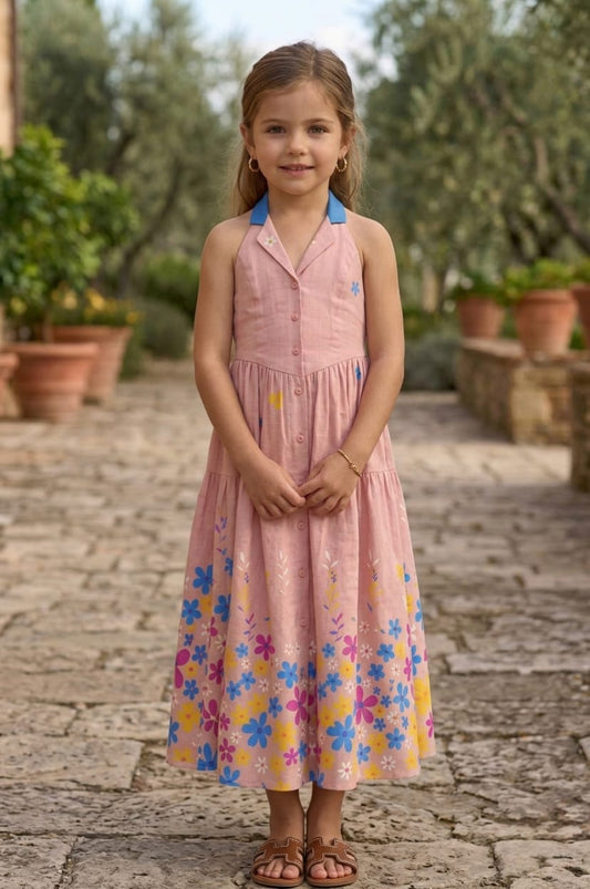pink border girl dress