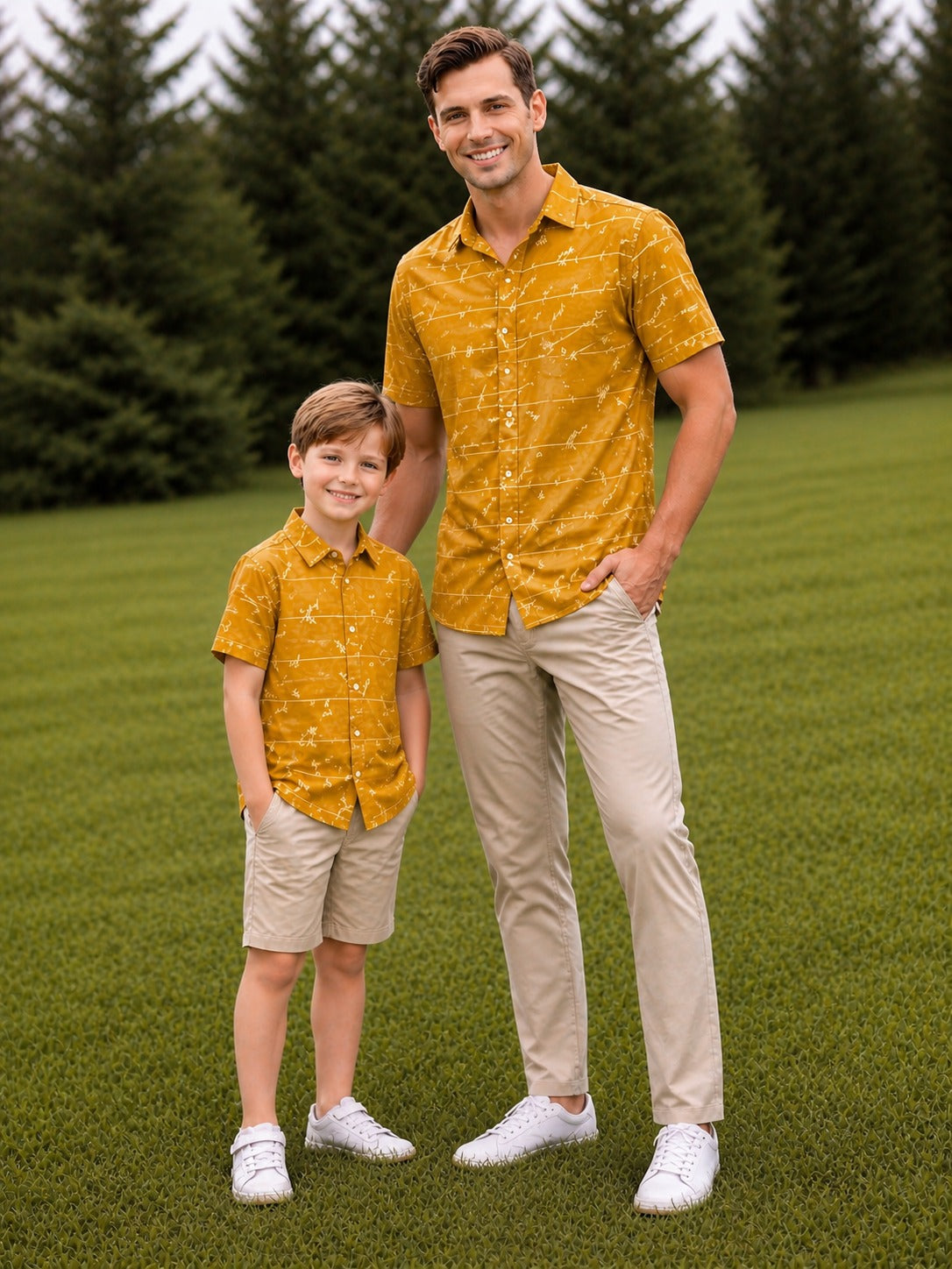 mustard yellow  signature  print Boys shirts