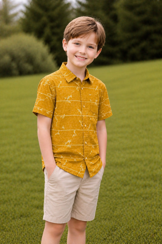 mustard yellow  signature  print Boys shirts