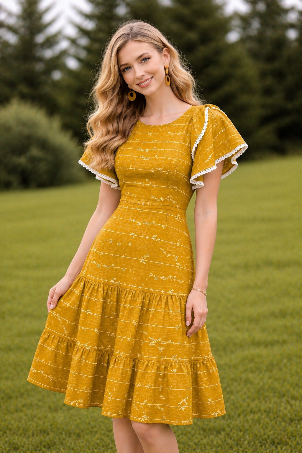 mustard yellow signature print| Women dress