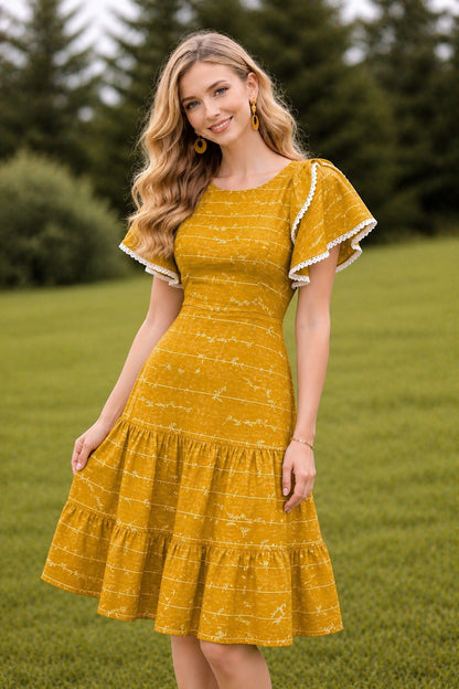 mustard yellow signature print| Women dress