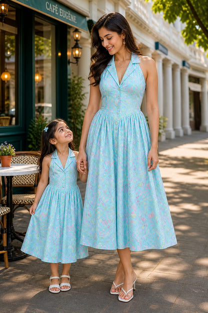 aqua petal  print| Women dress