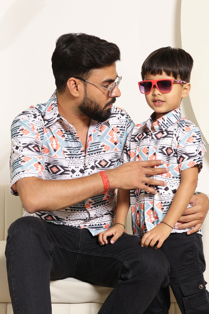 Boho Bond Father-Son Matching Shirts – soft cotton shirts in earthy boho tones for stylish and comfortable twinning.