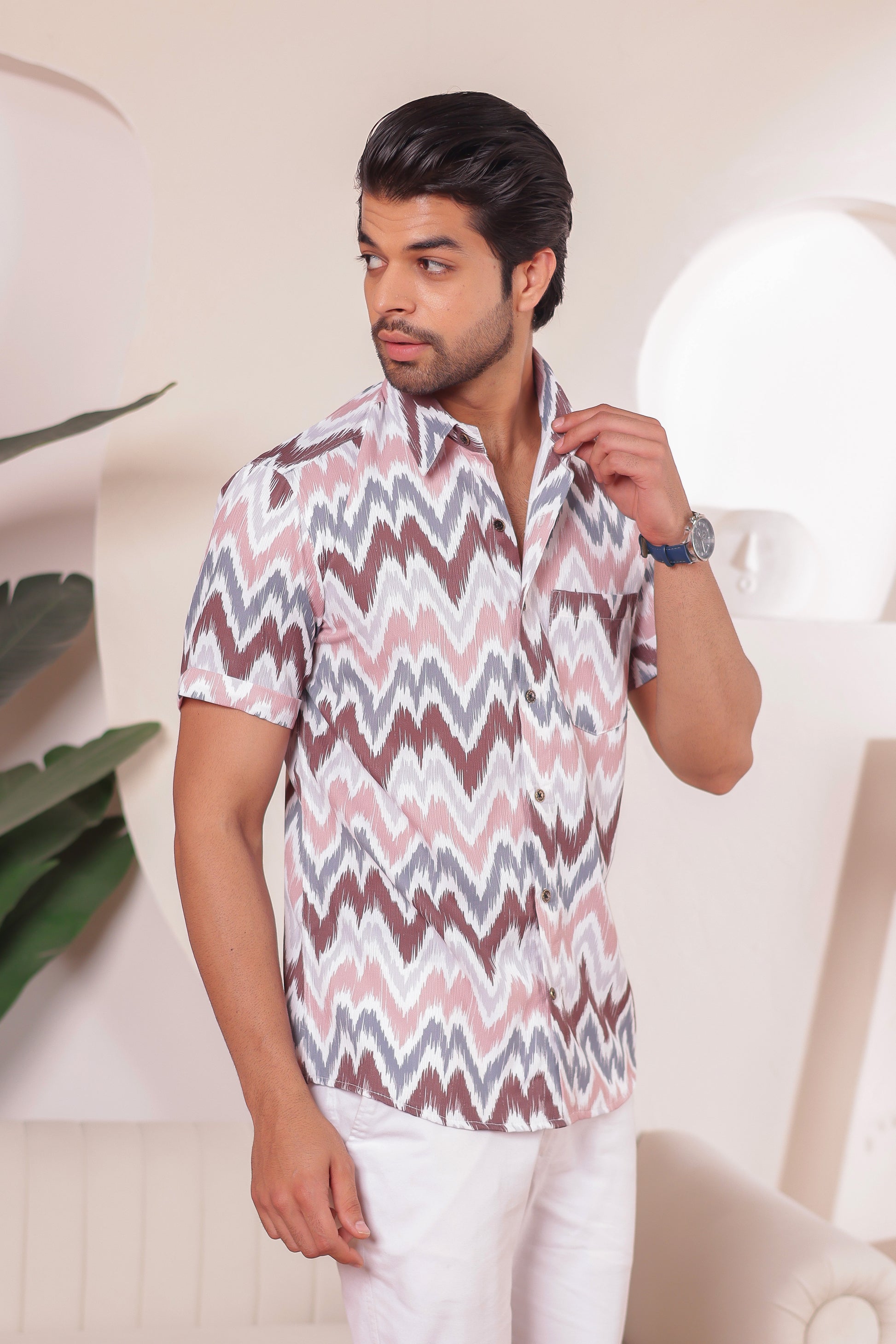 Boho Zigzag father matching shirt in classic stripe pattern, soft breathable cotton smart casual wear for men