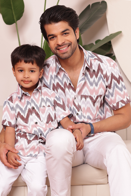 Boho Zigzag matching shirt combo in classic stripe pattern, soft breathable cotton coordinated outfit for smart and stylish summer wear