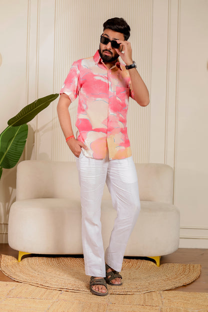 Men’s bubblegum pink shirt – Bubblegum Bliss Father-Son Matching Combo, soft cotton, stylish and comfortable for twinning.
