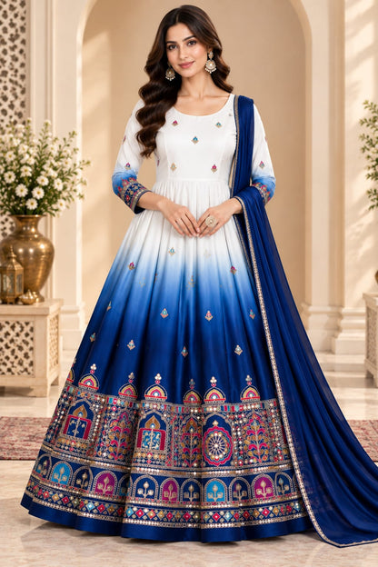 The Royal Indigo Ombré  Embroidered  | Women Ethnic dress