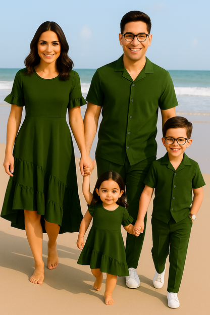 Stuffieland Green Family Twinning Combo Set – Cotton Blend Stretch Fit