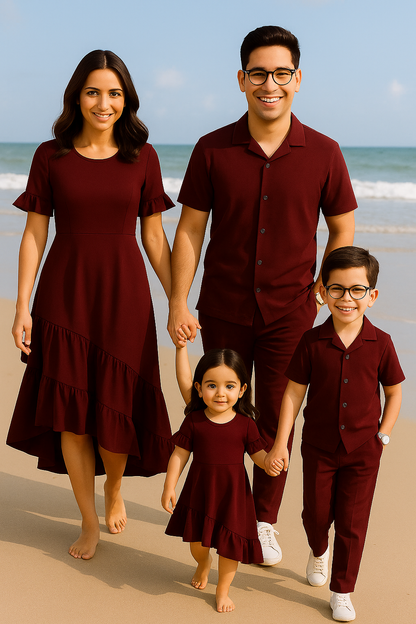 Stuffieland Maroon Family Twinning Combo Set – Cotton Blend Stretch Fit
