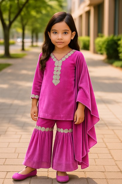 Pink & Gold Daughter Set – Elegant Festive  winter Wear