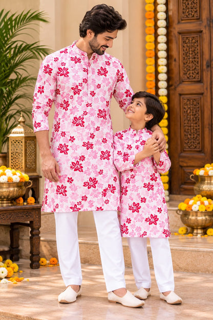 Father-Son Shahi Cherry Blossom Kurta Pajama Combo Set