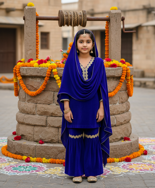 Purple Blue & Gold Daughter Set – Elegant Festive  winter Wear