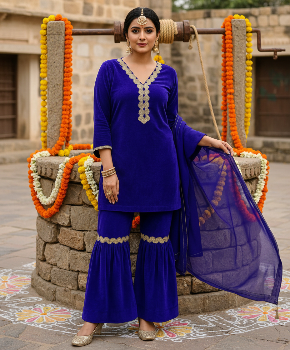 Purple Blue & Gold Mother-Daughter Twinning Set – Elegant Festive  winter Wear