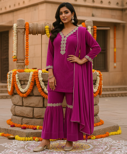 Pink & Gold Mother-Daughter Twinning Set – Elegant Festive  winter Wear