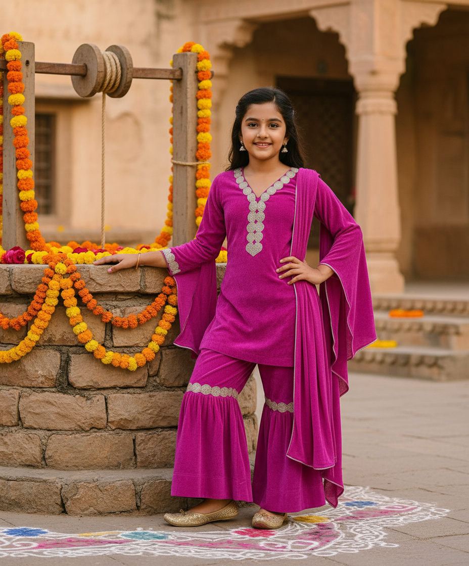 Pink & Gold Mother-Daughter Twinning Set – Elegant Festive  winter Wear