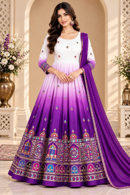 Lavender Twilight Ombré Embroidered  | Women Ethnic dress