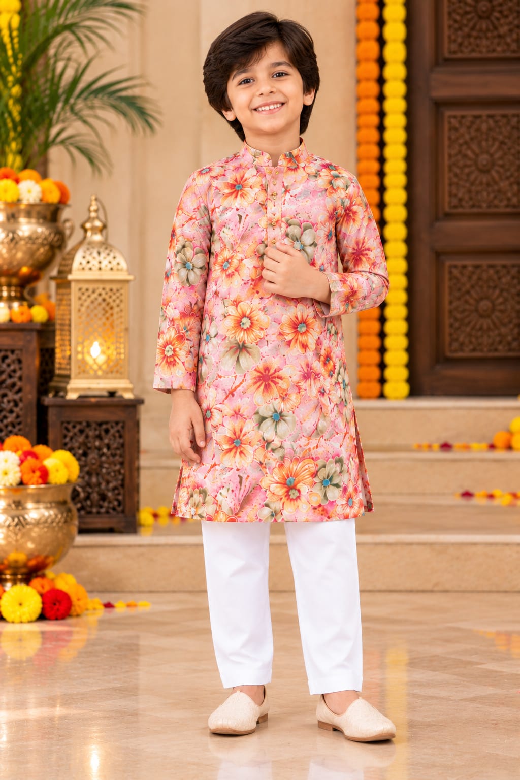 Boy Pastel Bloom Kurta  Pajama Set