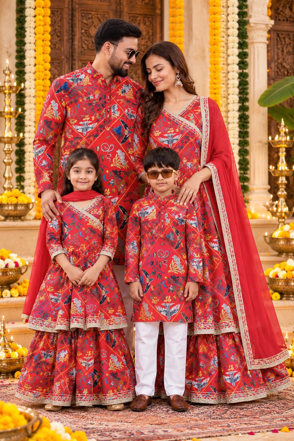Red Botanical Print Family Combo Set🎉💛