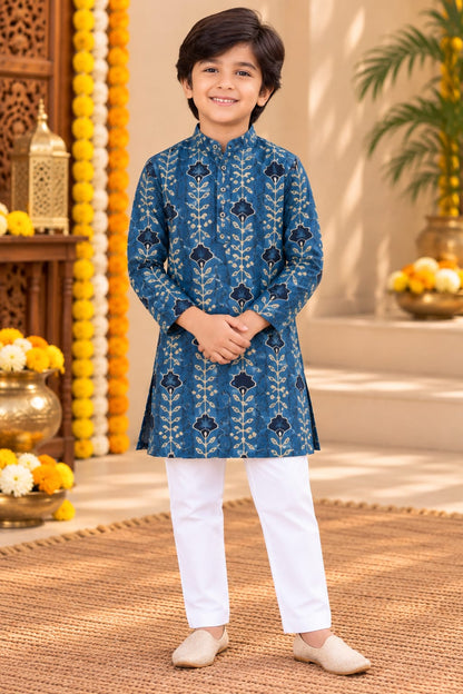 Father SonThe Midnight Lotus Festive  Kurta Pajama Combo Set