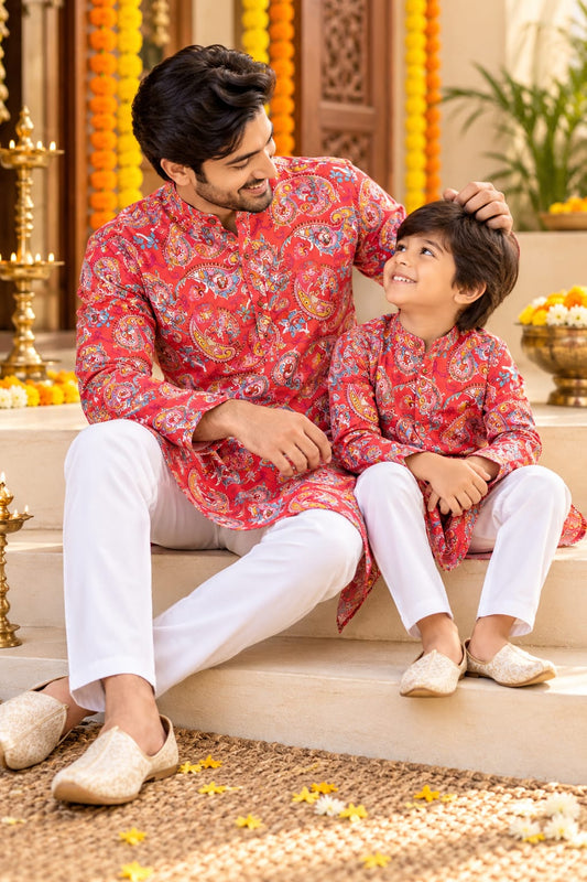 Father-Son Shahi Paisley Kurta Pajama Combo Set