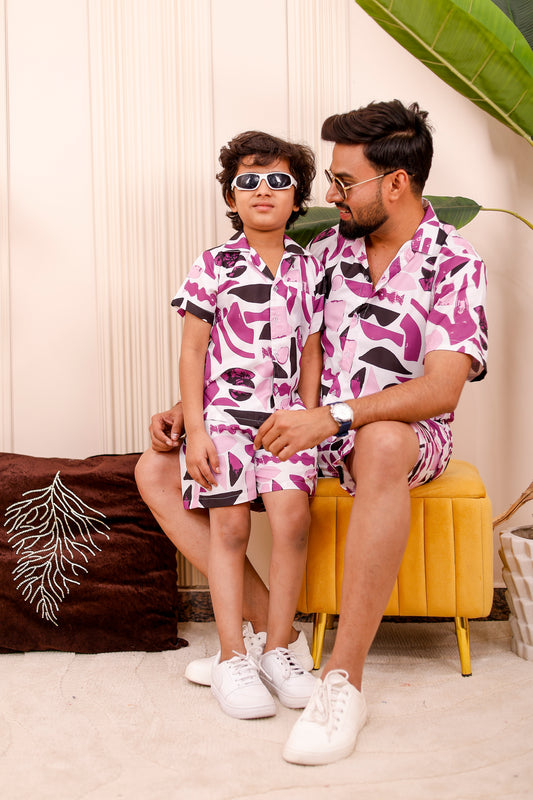 Lavender Luxe Father-Son Matching Co-Ord Set – stylish twinning outfit in soft lavender cotton for dad and son