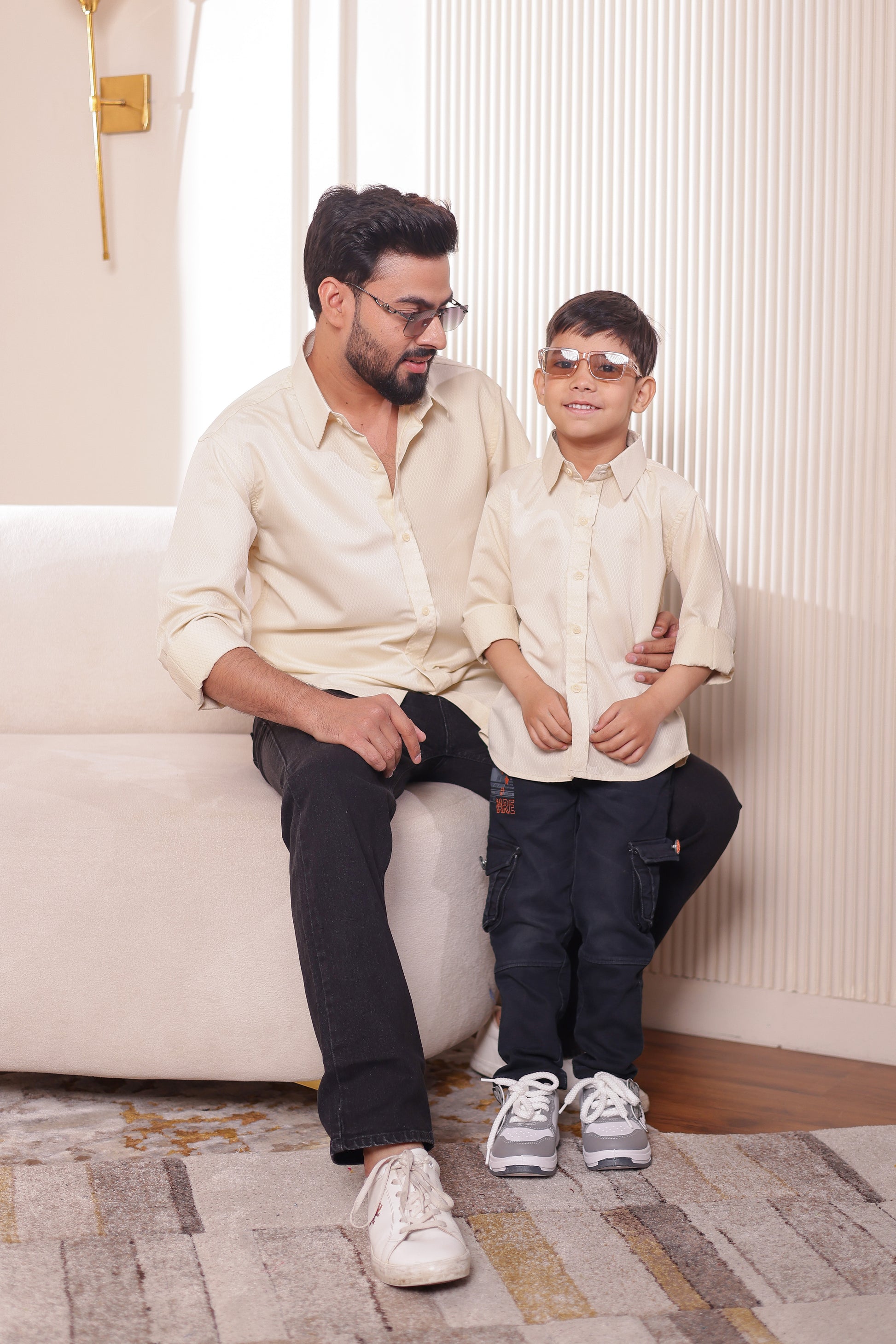 Father-Son Light Beige Matching Shirt Combo  Twinning Linen Cotton Set   Stuffieland
