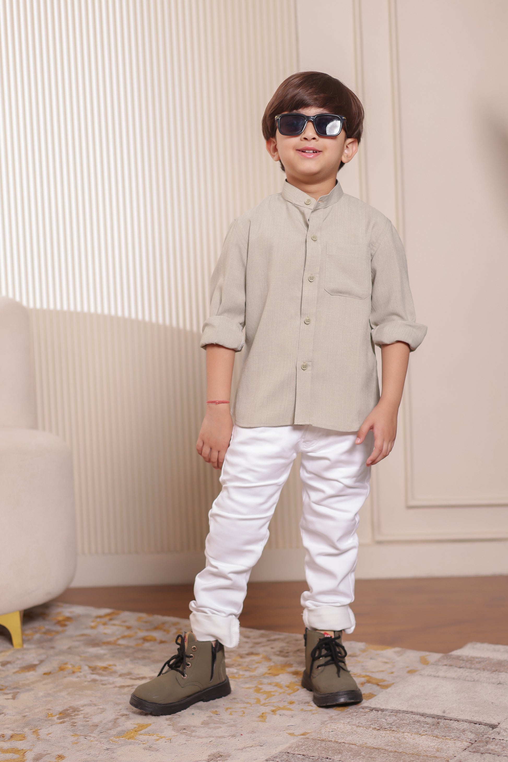 Boy’s Light Grey Shirt – Father-Son Matching Formal Linen-Cotton Outfit