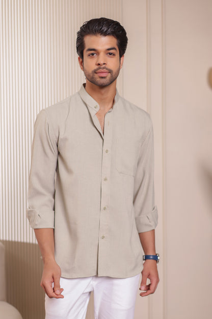 Men’s Light Grey Shirt – Father-Son Matching Formal Linen-Cotton Outfit
