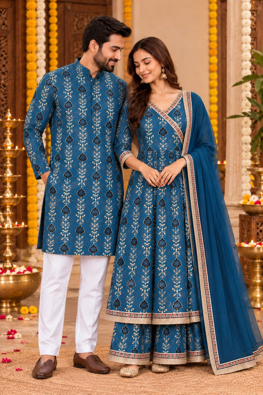 Midnight Lotus Festive | Couple Matching Kurta Outfit