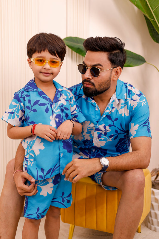 Ocean Bloom Father-Son Matching Co-Ord Set – Stylish Twinning Outfit for Family Celebrations