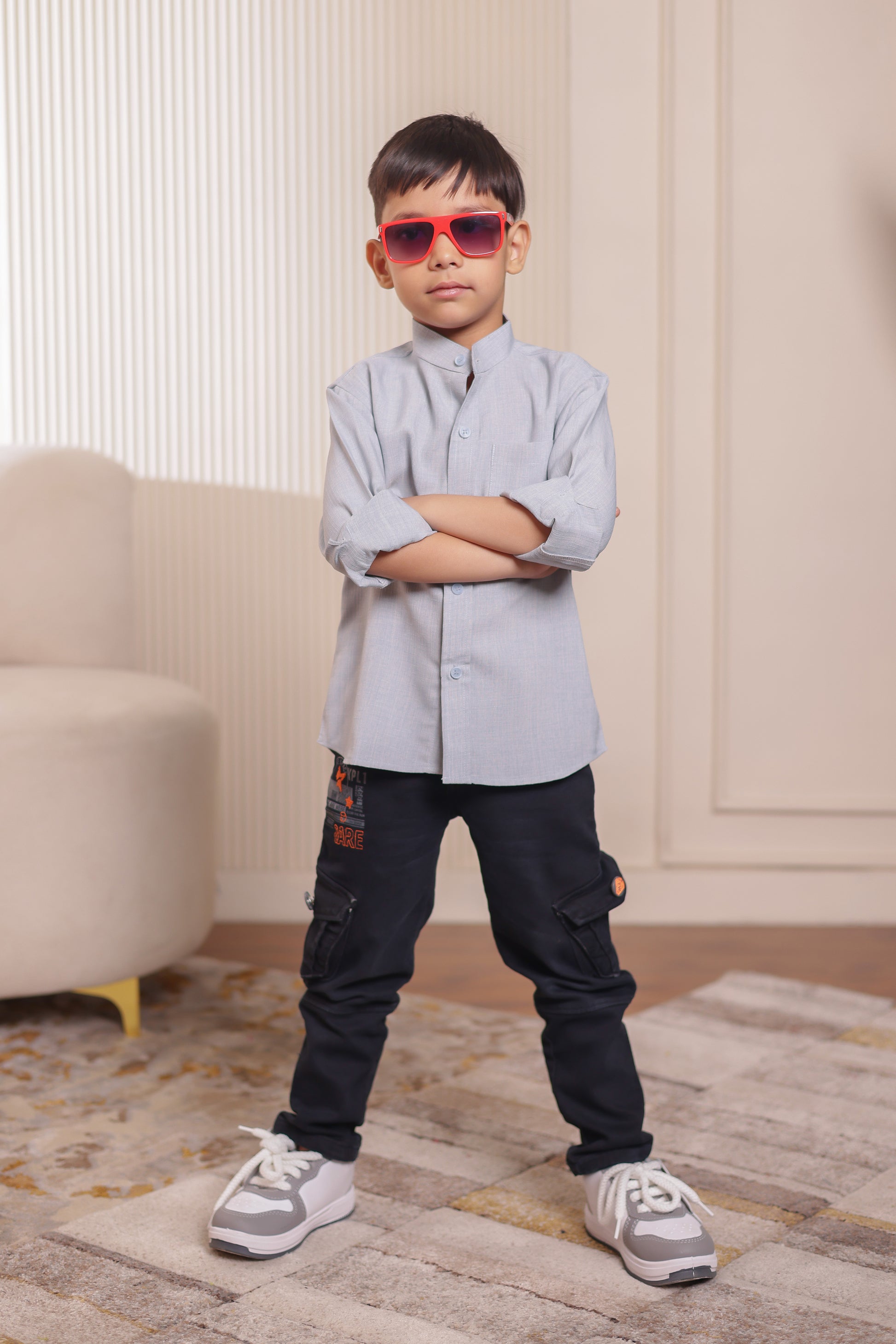 Boy’s Ocean Blue Shirt – Father-Son Matching Formal Linen-Cotton Outfit