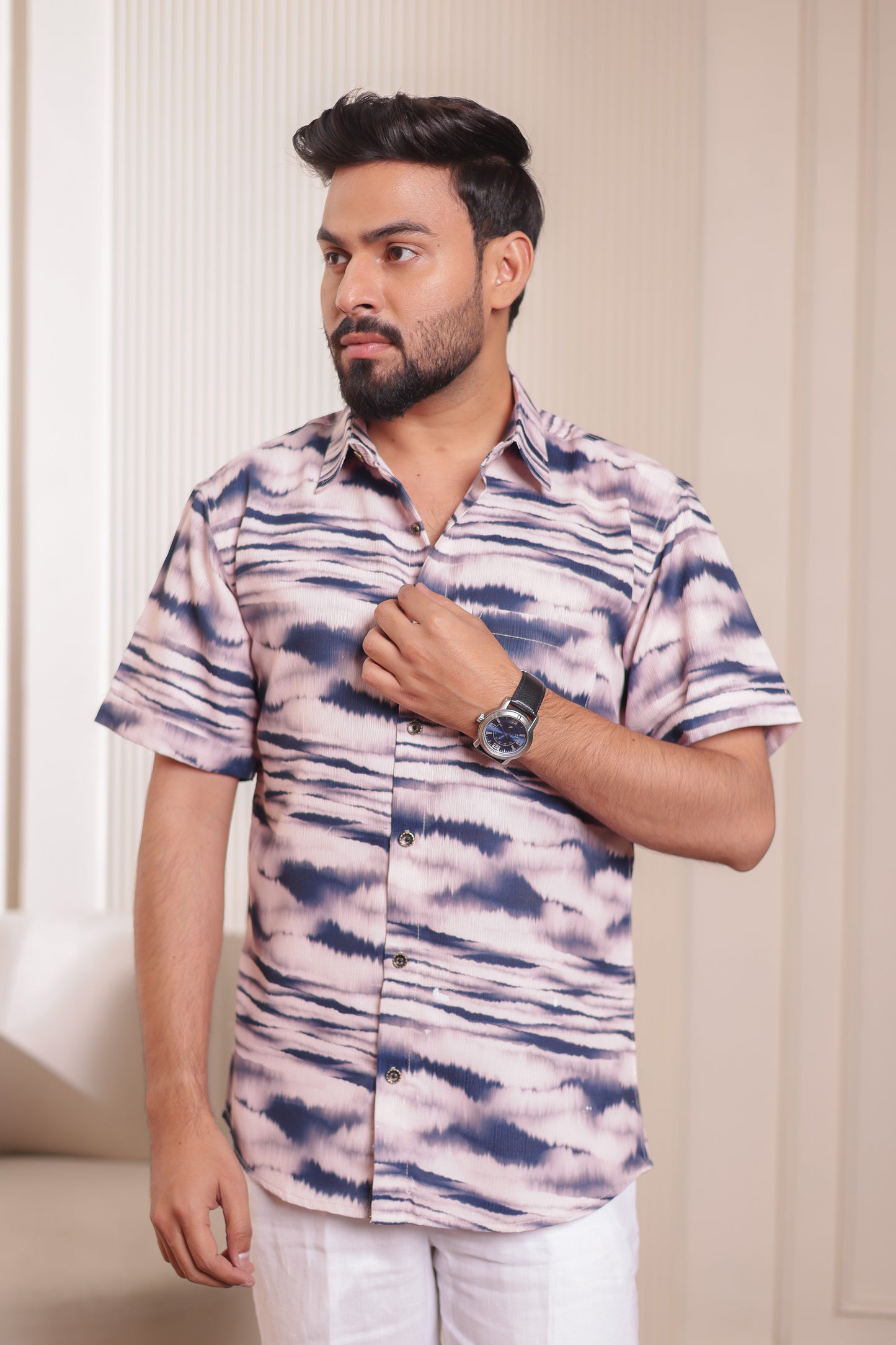 Father wearing Ocean Wave muted mauve father-son matching shirt