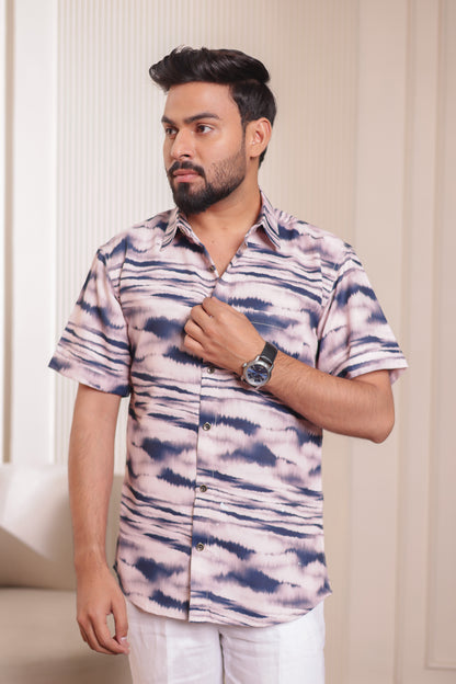 Father wearing Ocean Wave muted mauve father-son matching shirt