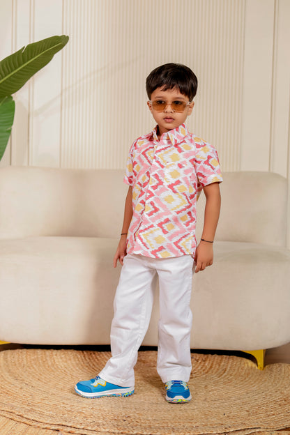Boy’s pastel shirt – Petal & Pearl Father-Son Matching Combo, soft cotton, comfortable and stylish for twinning with dad.