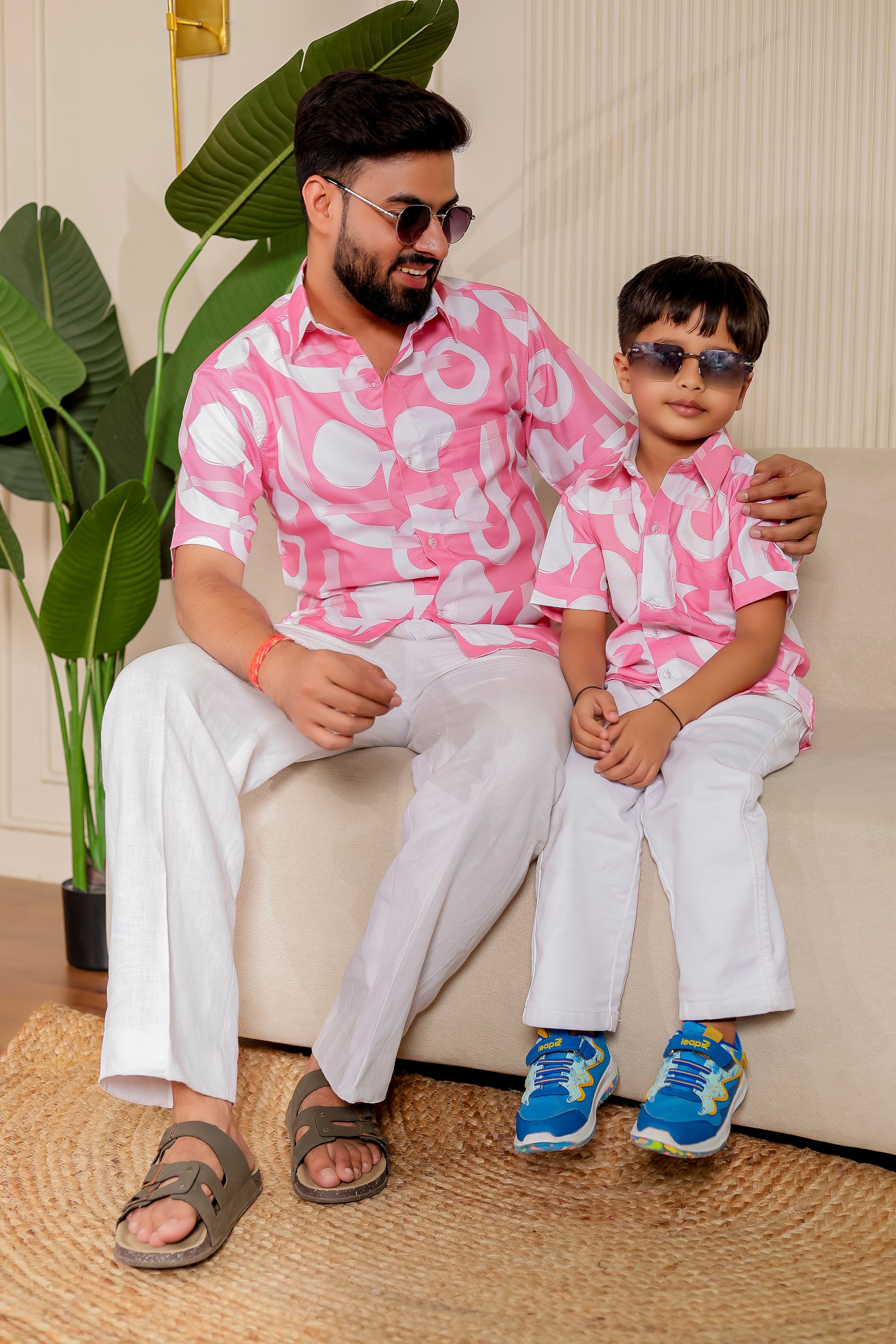 Rosy Bond Father-Son Matching Shirt Combo – soft rosy pink cotton shirts for stylish twinning and comfortable bonding moments.