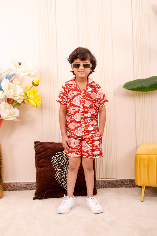Son wearing Ruby Print father-son matching coord set