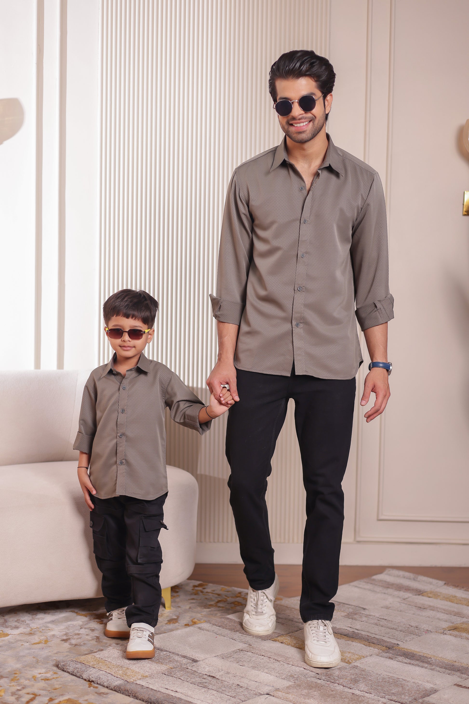 Buy Warm Grey Father-Son Matching Shirt Combo – Linen-Cotton Twinning  Outfit – Stuffieland